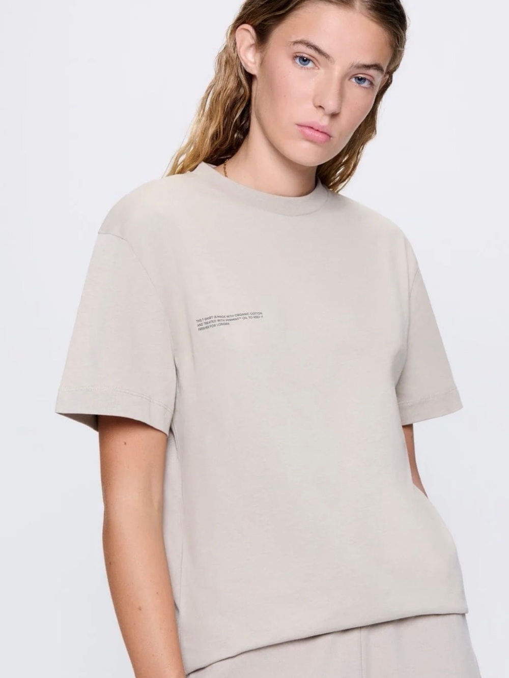 Pangaia Cream Minimal Graphic Crewneck T-Shirt